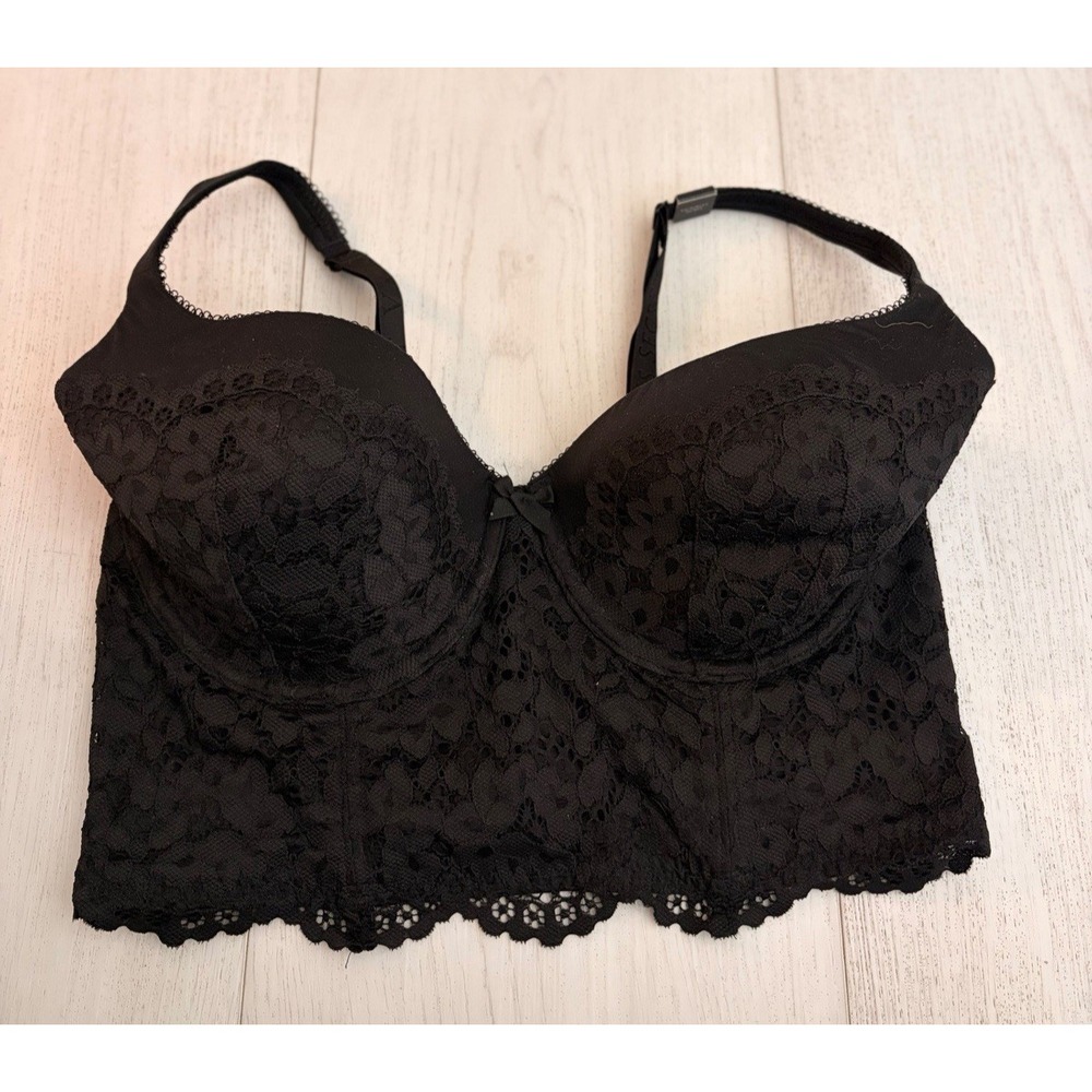 NWT Victoria's Secret Long Line Demi Bra Sz 36DD Black Floral Lace